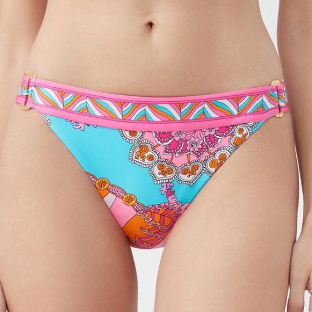 Trina Turk Ring Side Hipster Bikini Bottoms Pink Blue Boho Size 4 NWT